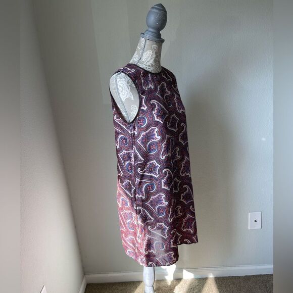 Theory Brindina Veranda Silk Leather Trim Paisley Print Shift Dress - Picture 6 of 12